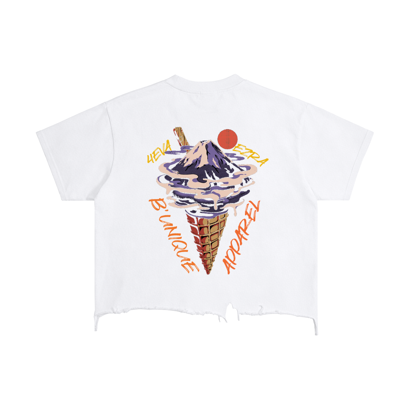 Vintage Distressed 4EVA EZRA UNIQUE ICE CREAM Hem T-Shirt