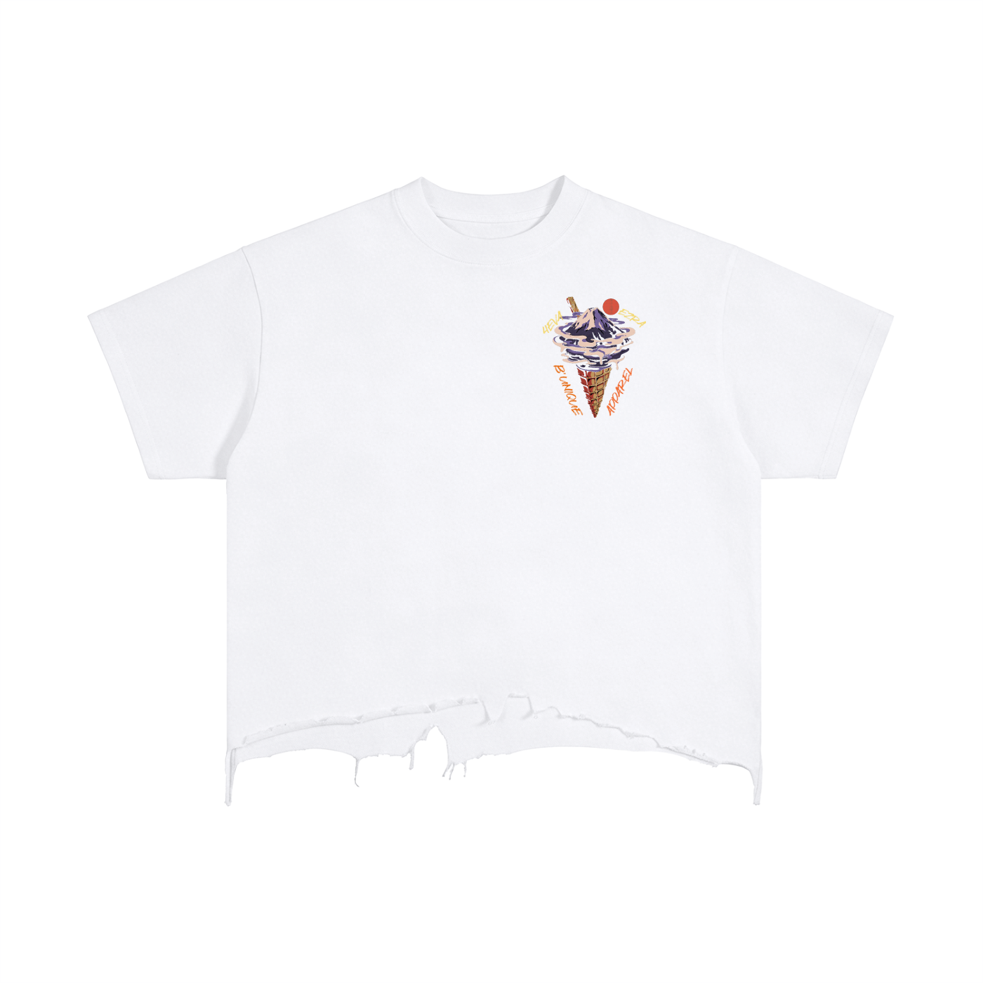 Vintage Distressed 4EVA EZRA UNIQUE ICE CREAM Hem T-Shirt