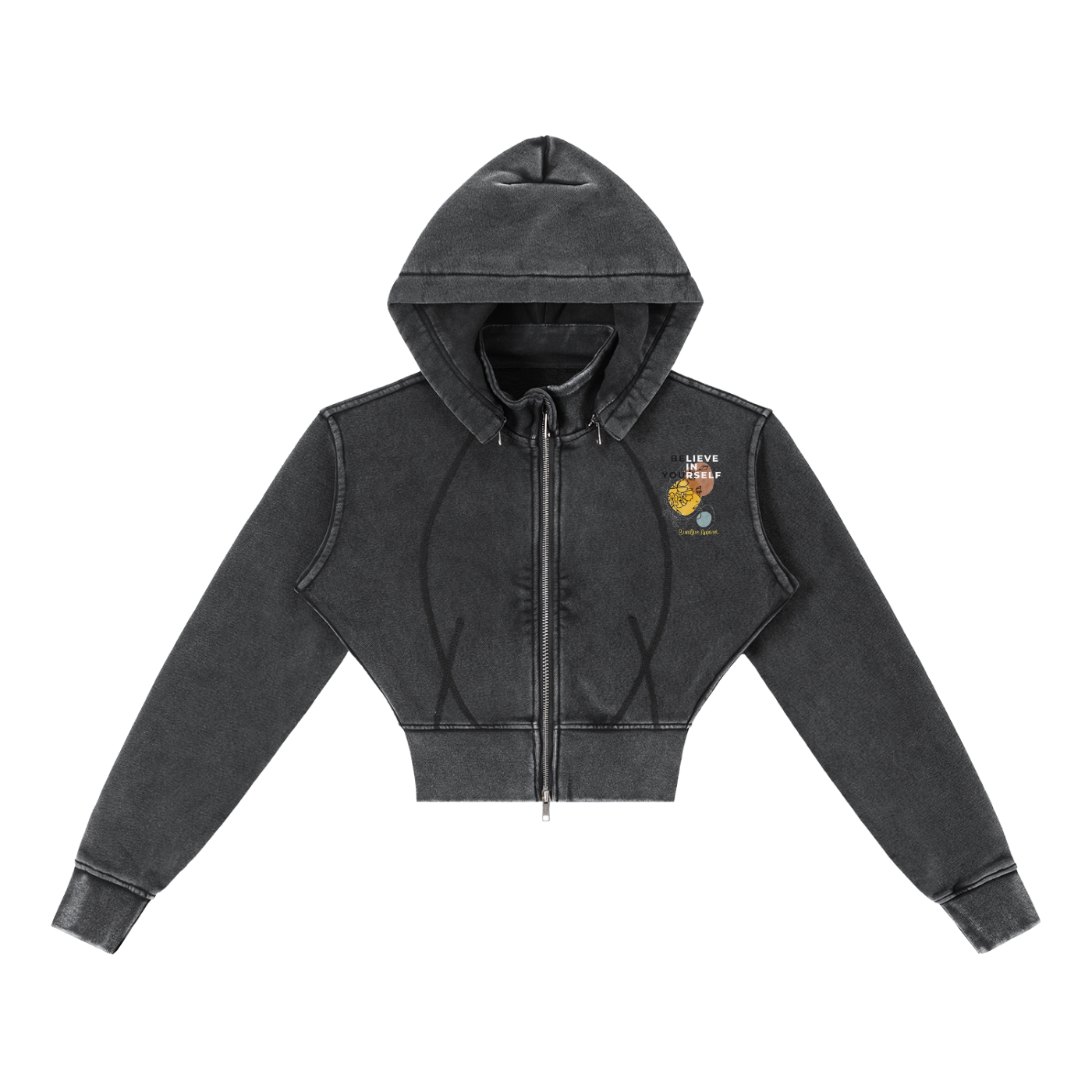 Women's Vintage Washed BELIEVE Cropped Fleece Hoodie