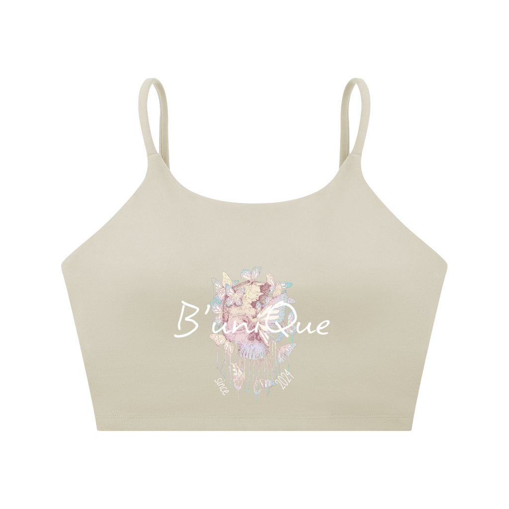 Women's Spaghetti Strap  UniQue Butterfly Skullhead Yoga Sports Bra