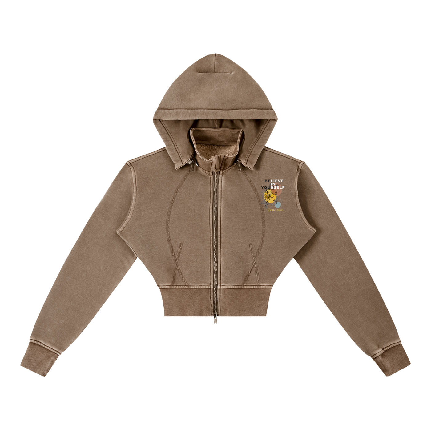Women's Vintage Washed BELIEVE Cropped Fleece Hoodie